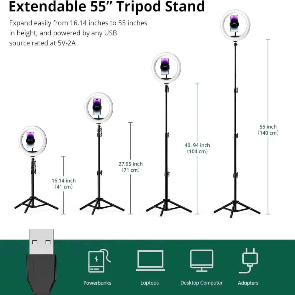 10 Inch Selfie Ring Light with 55 Inch Extendable Tripod Stand