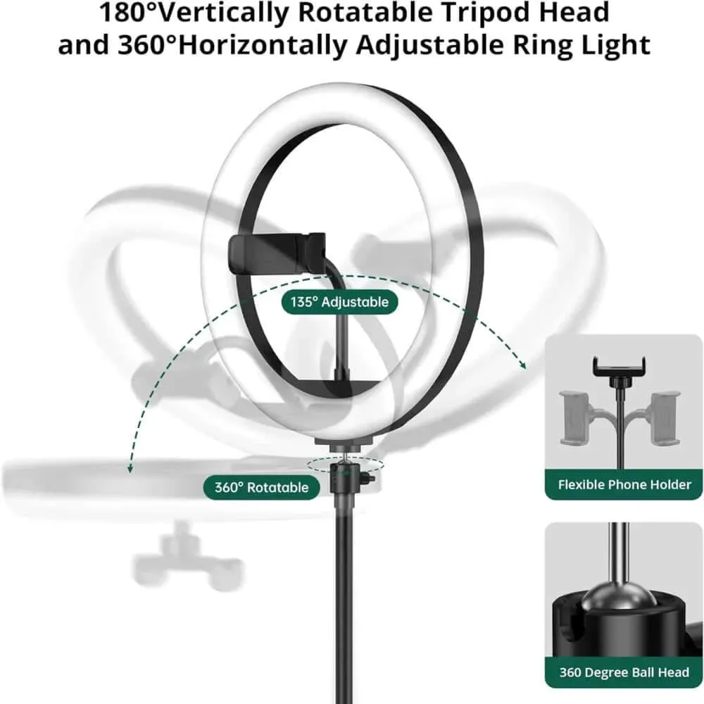 10 Inch Selfie Ring Light with 55 Inch Extendable Tripod Stand