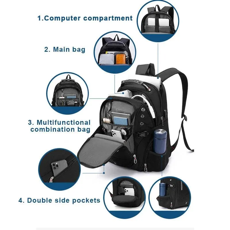 2024 Waterproof Laptop Backpack for Travel and School - Stylish Unisex Oxford Rucksack with USB Charging and Anti-Theft Features