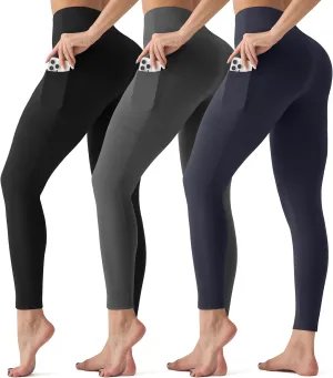 3 Pack Leggings with Pockets for Women,Butt Lift High Waisted Tummy Control Workout Yoga Pants Reg & Plus Size