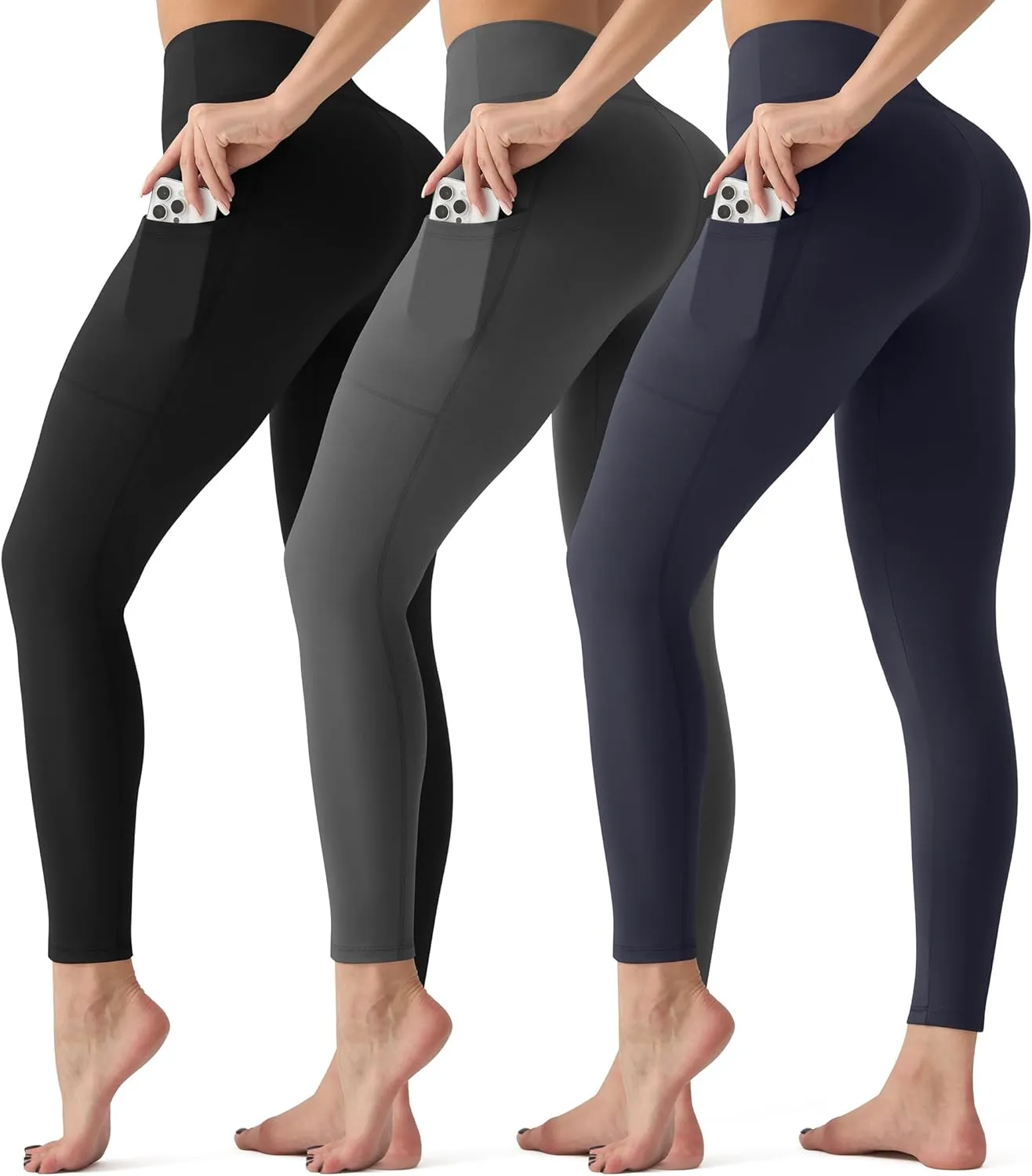 3 Pack Leggings with Pockets for Women,Butt Lift High Waisted Tummy Control Workout Yoga Pants Reg & Plus Size