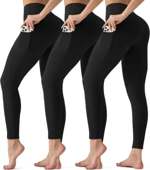 3 Pack Leggings with Pockets for Women,High Waisted Tummy Control Workout Yoga Pants & Plus Size