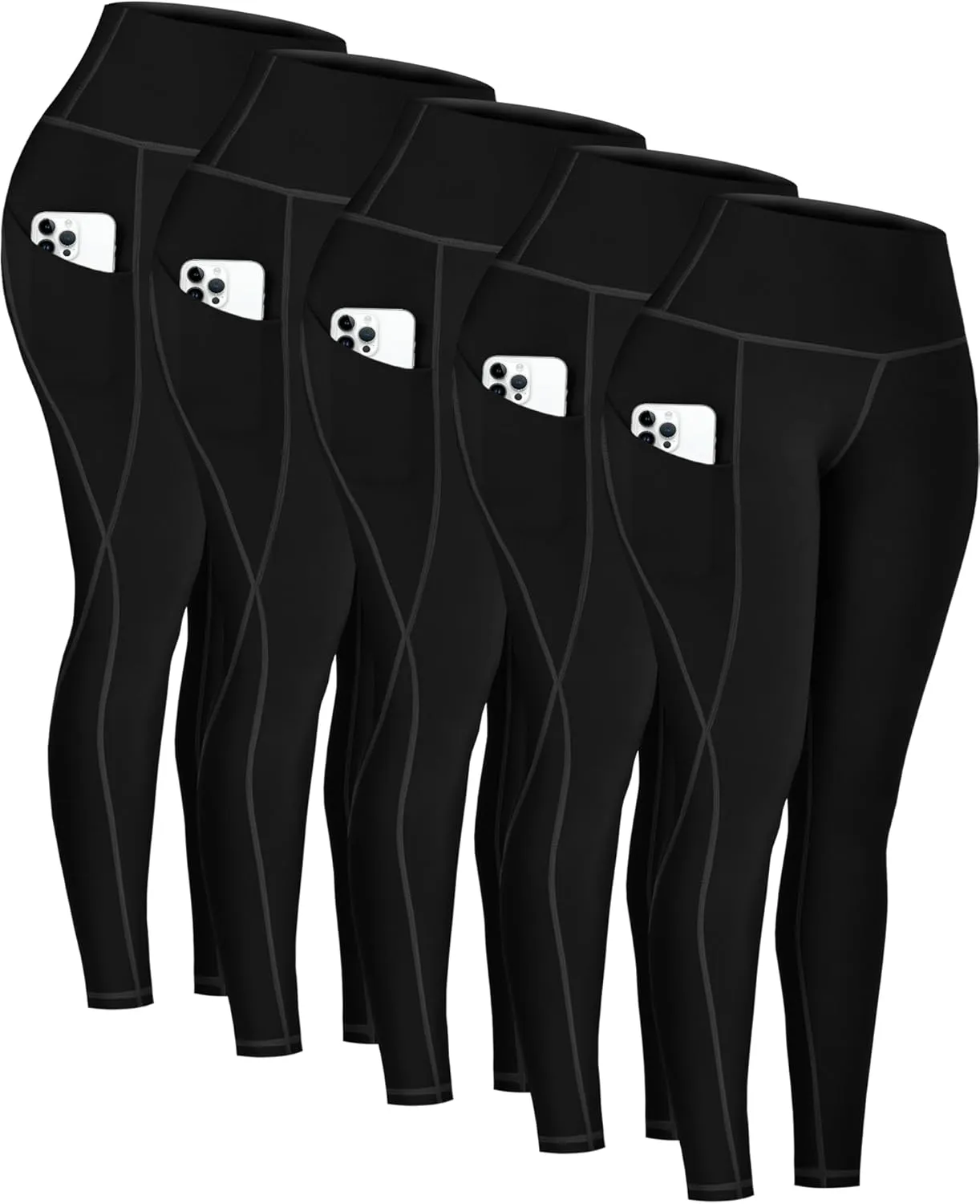 5 Pack Leggings with Pockets for Women - High Waisted Tummy Control Workout Gym Yoga Pants