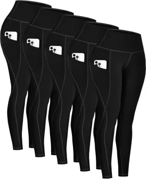 5 Pack Leggings with Pockets for Women - High Waisted Tummy Control Workout Gym Yoga Pants