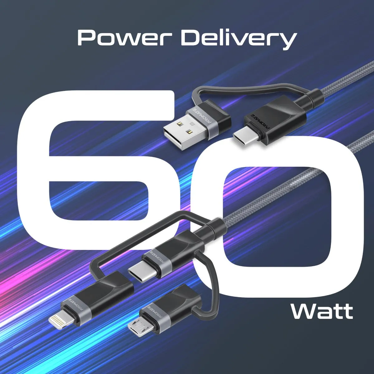 6-in-1 Hybrid Multi-Connector cable for Charging & Data Transfer