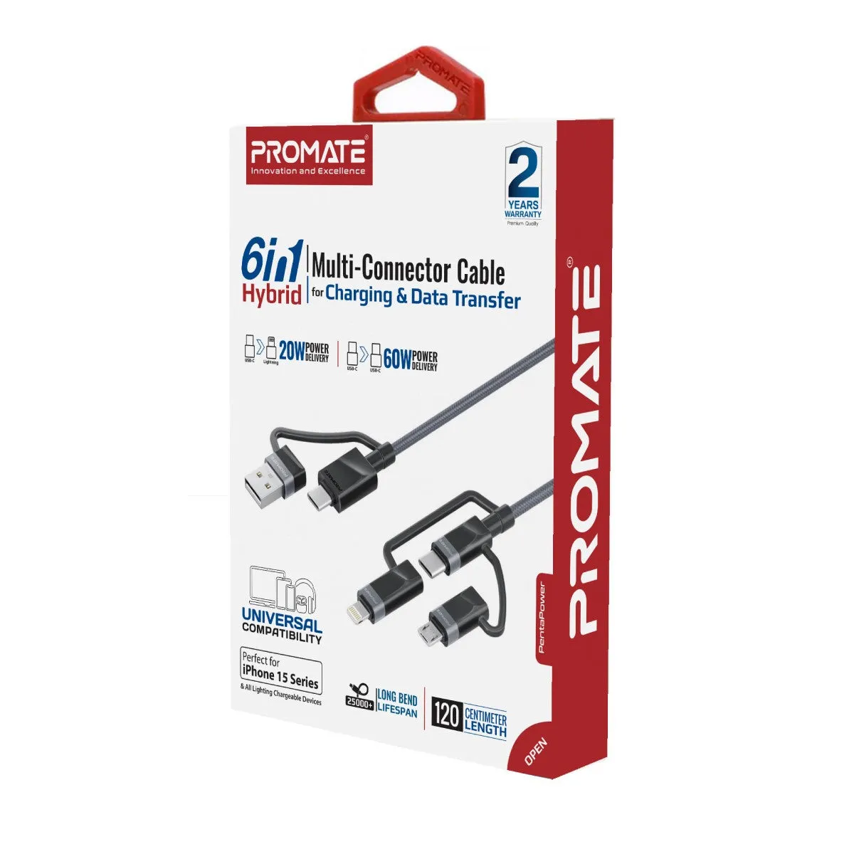 6-in-1 Hybrid Multi-Connector cable for Charging & Data Transfer