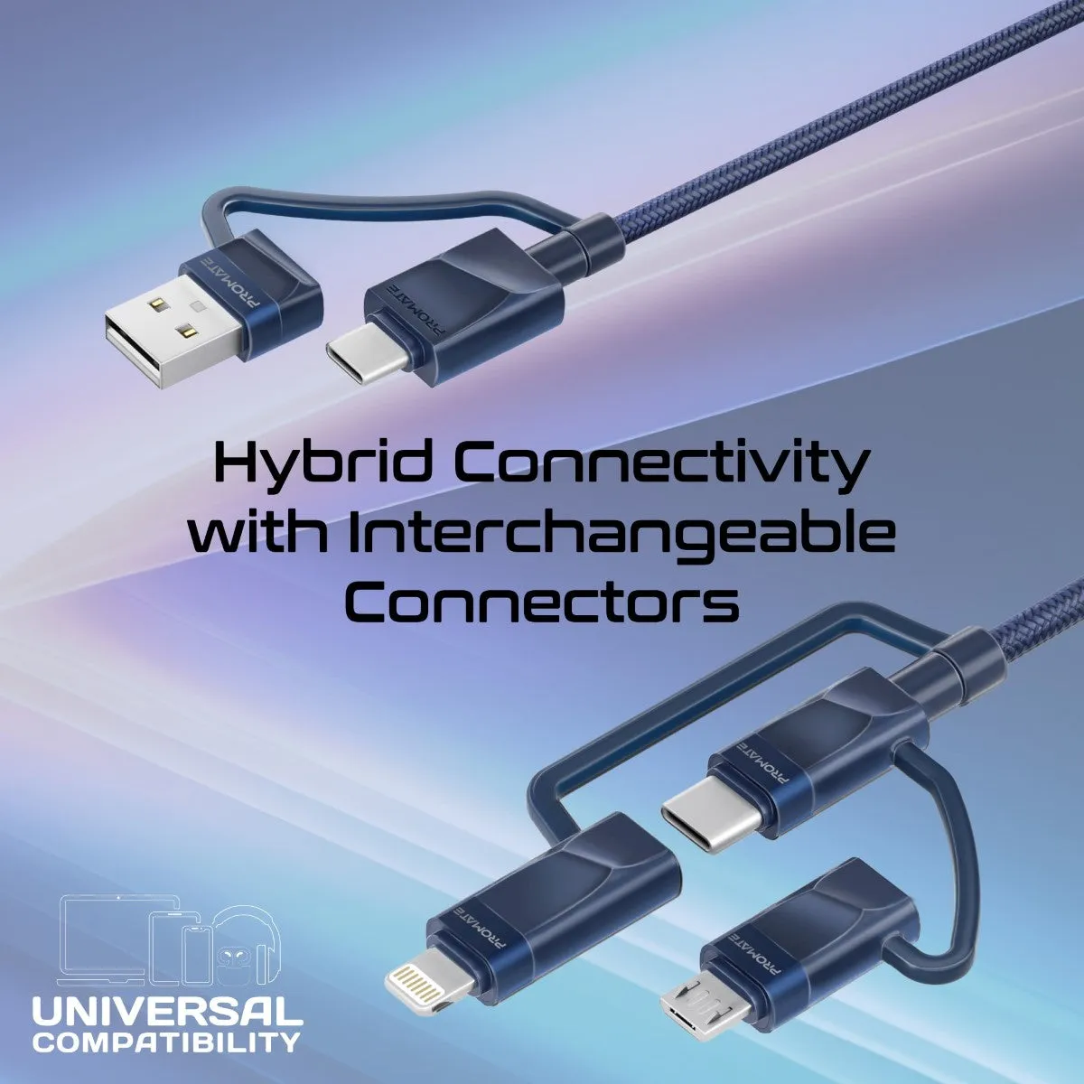 6-in-1 Hybrid Multi-Connector cable for Charging & Data Transfer