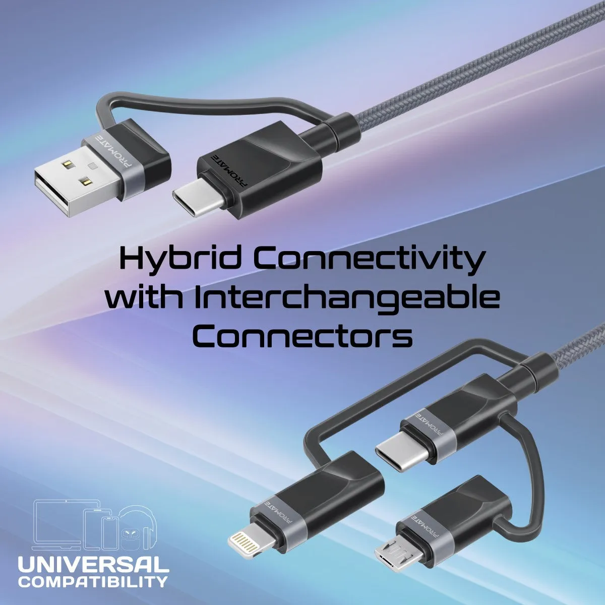 6-in-1 Hybrid Multi-Connector cable for Charging & Data Transfer