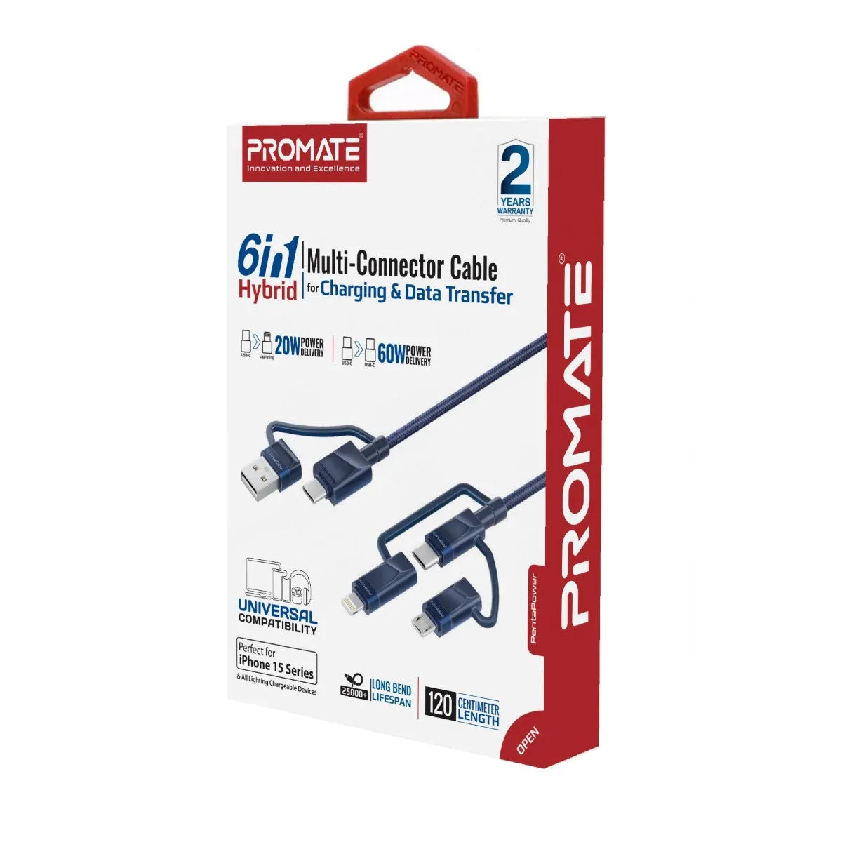 6-in-1 Hybrid Multi-Connector cable for Charging & Data Transfer