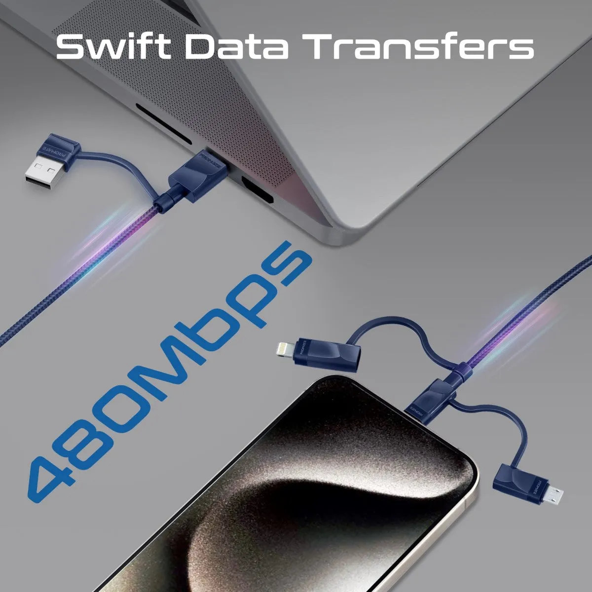 6-in-1 Hybrid Multi-Connector cable for Charging & Data Transfer