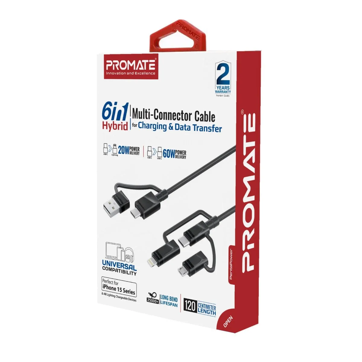 6-in-1 Hybrid Multi-Connector cable for Charging & Data Transfer