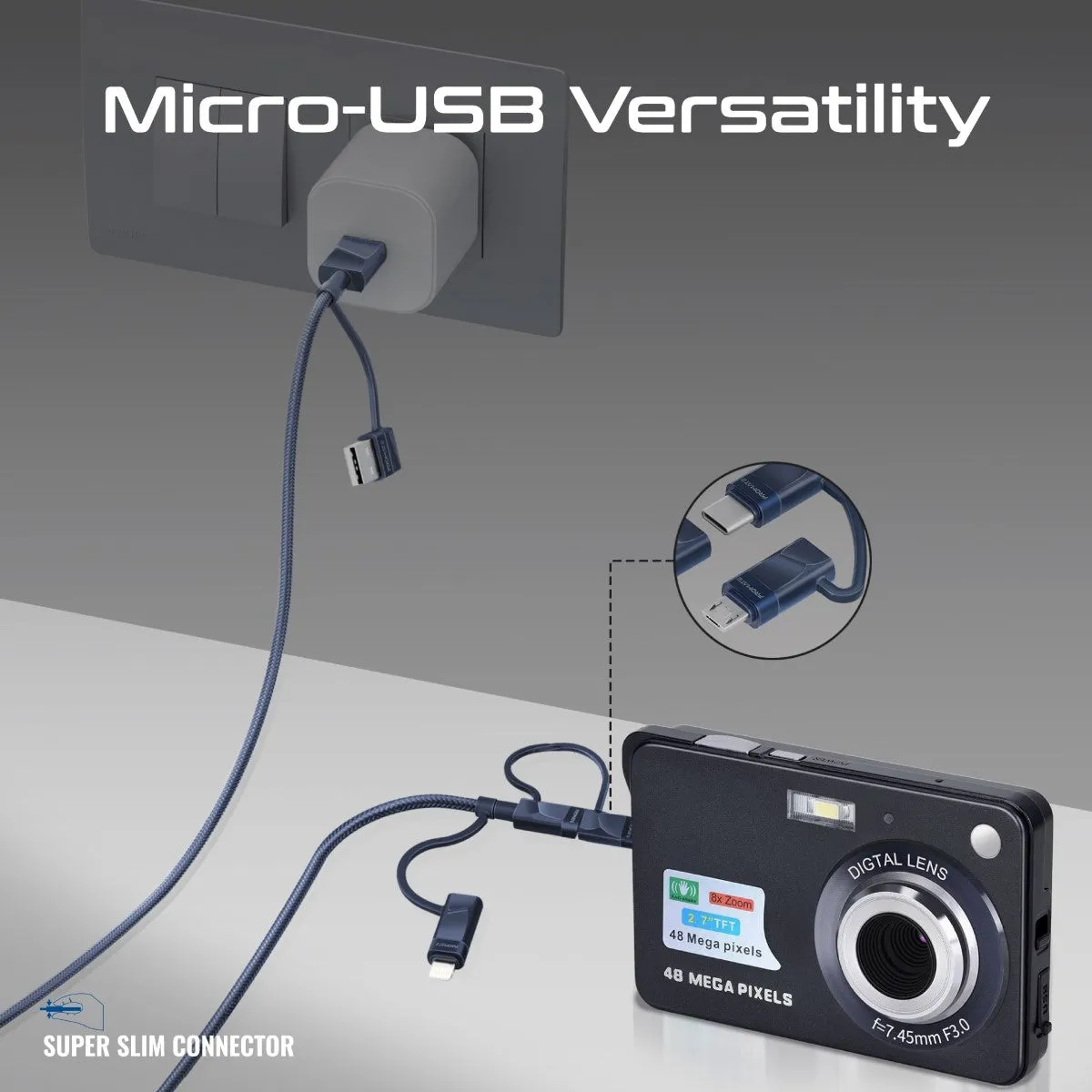 6-in-1 Hybrid Multi-Connector cable for Charging & Data Transfer