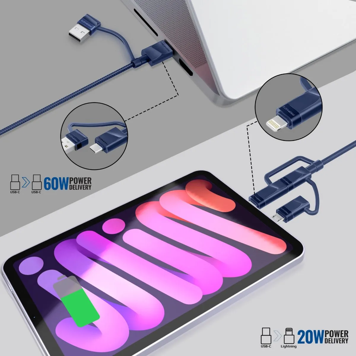6-in-1 Hybrid Multi-Connector cable for Charging & Data Transfer