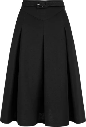 Allegra K Women's Office Work Skirts Belted Waist Midi A-Line Pleated Skirt