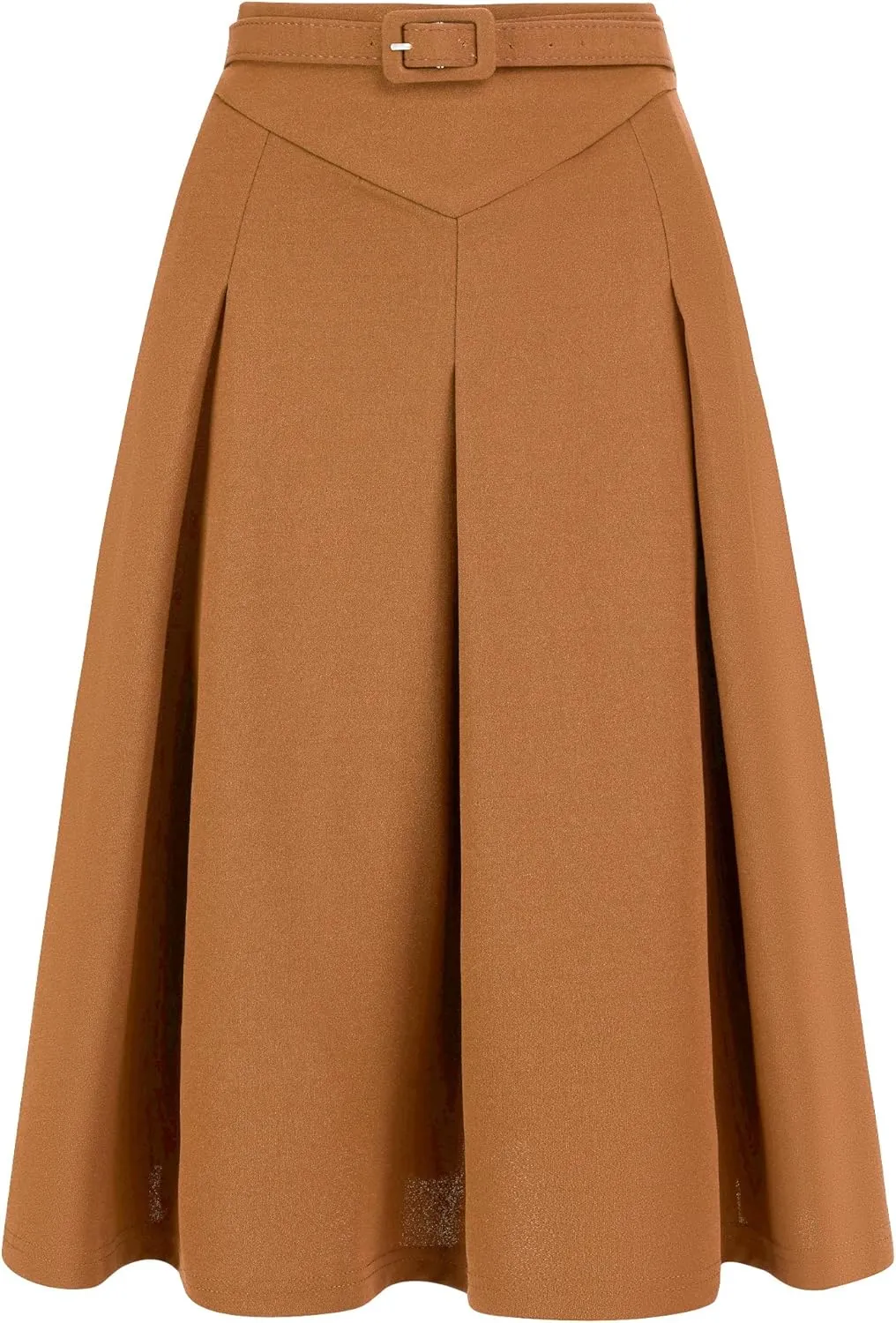 Allegra K Women's Office Work Skirts Belted Waist Midi A-Line Pleated Skirt