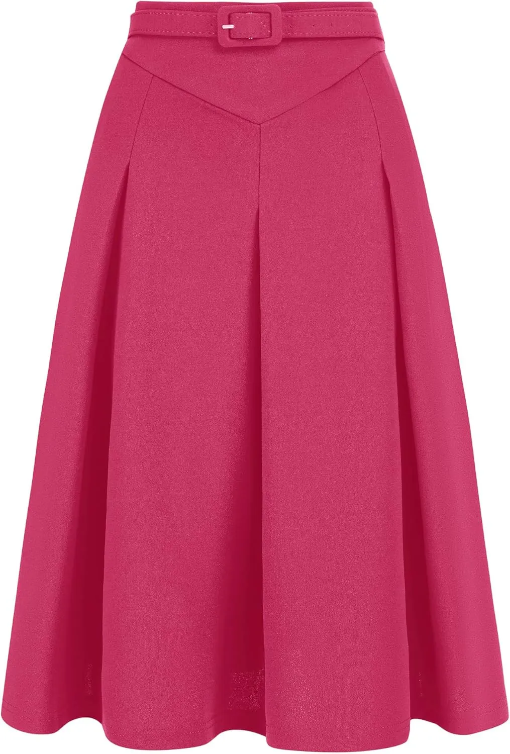 Allegra K Women's Office Work Skirts Belted Waist Midi A-Line Pleated Skirt