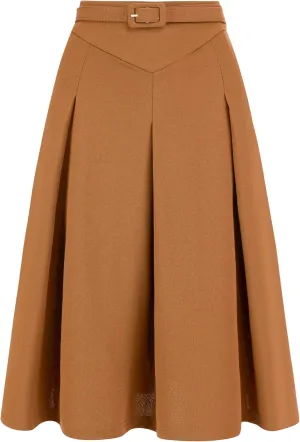 Allegra K Women's Office Work Skirts Belted Waist Midi A-Line Pleated Skirt