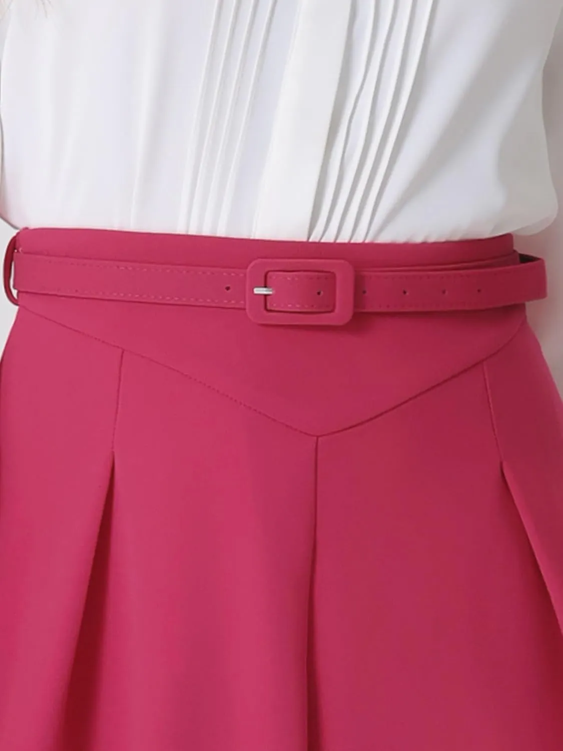 Allegra K Women's Office Work Skirts Belted Waist Midi A-Line Pleated Skirt