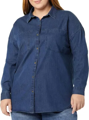 Amazon Essentials Women's Denim Oversize Two-Pocket Tunic Shirt (Previously Goodthreads)