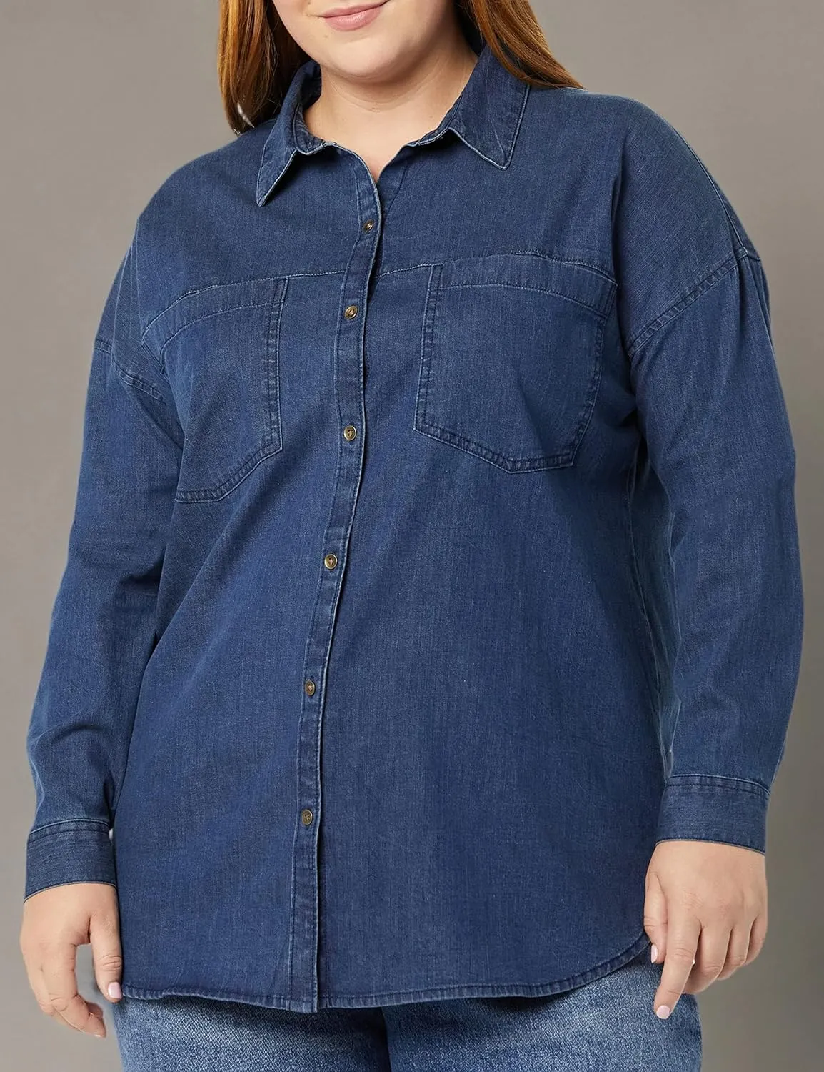 Amazon Essentials Women's Denim Oversize Two-Pocket Tunic Shirt (Previously Goodthreads)
