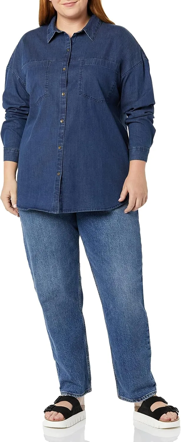 Amazon Essentials Women's Denim Oversize Two-Pocket Tunic Shirt (Previously Goodthreads)