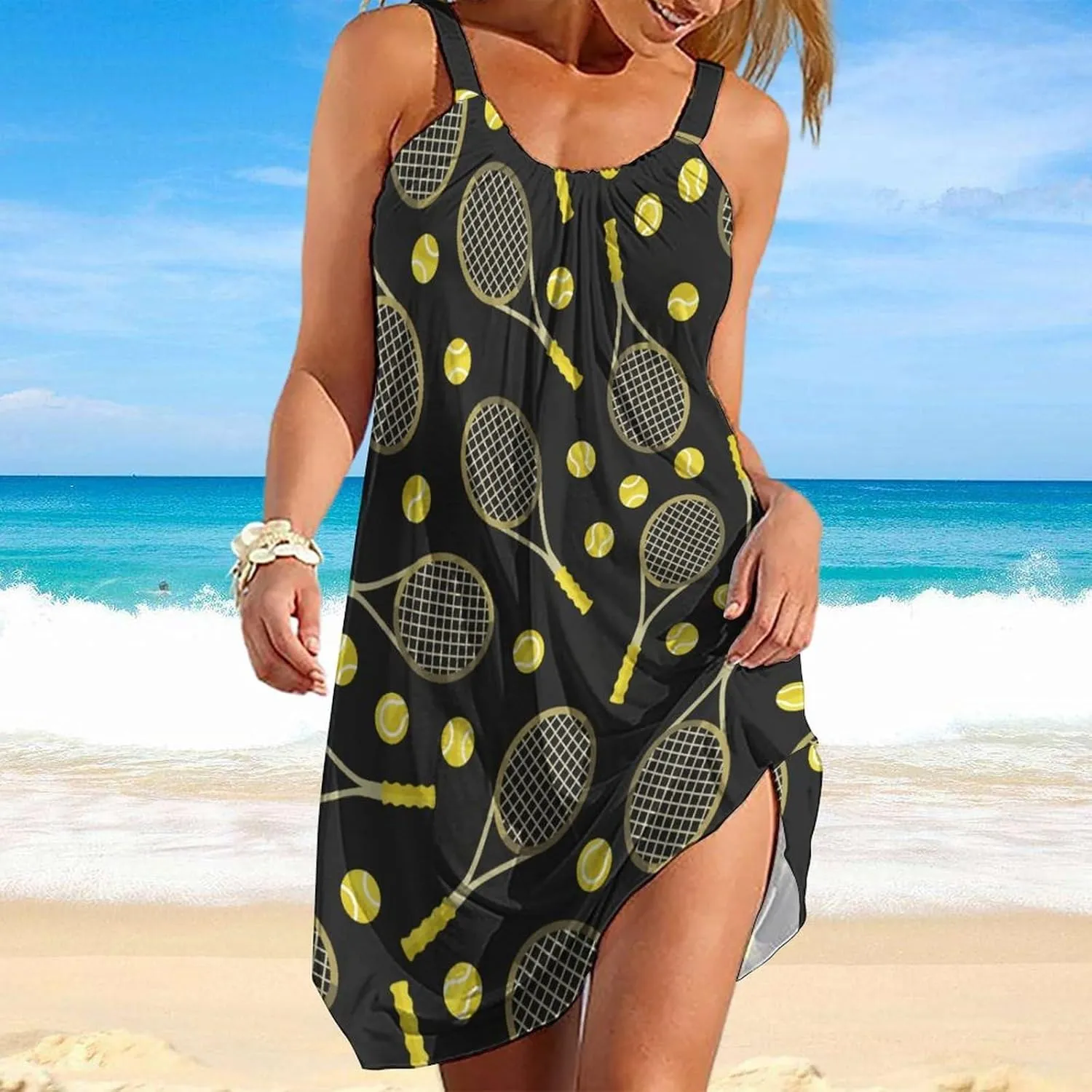 AMRANDOM 2023 Womens Sundress Spaghetti Strap Dresses Summer Casual Party Slim Dress
