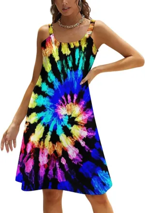 AMRANDOM 2023 Womens Sundress Spaghetti Strap Dresses Summer Casual Party Slim Dress