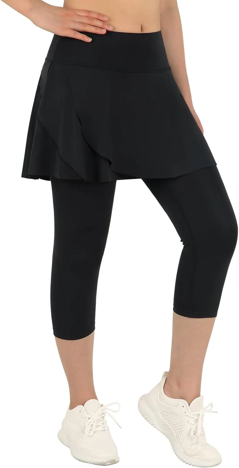 ANIVIVO Skirted Leggings for Women with Pockets, Tennis Yoga Pleated Skirt with Leggings