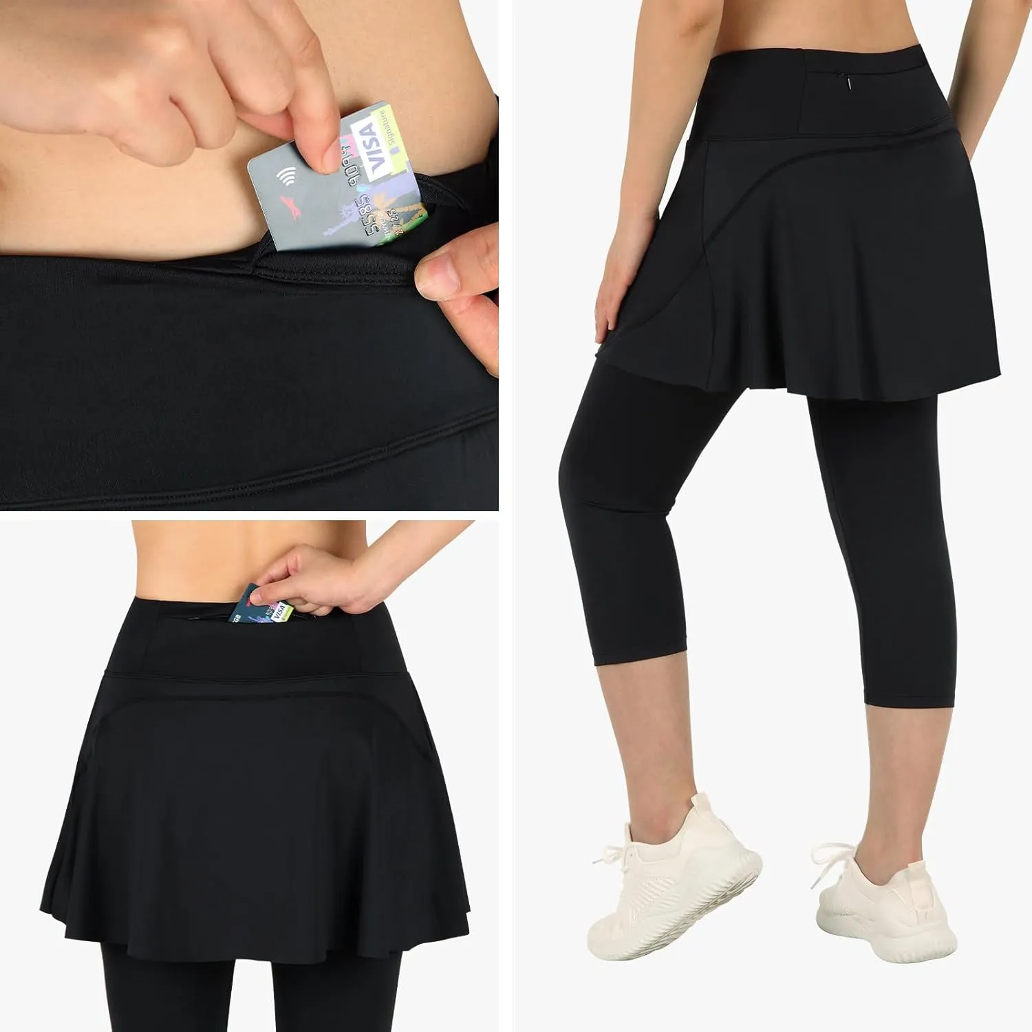 ANIVIVO Skirted Leggings for Women with Pockets, Tennis Yoga Pleated Skirt with Leggings