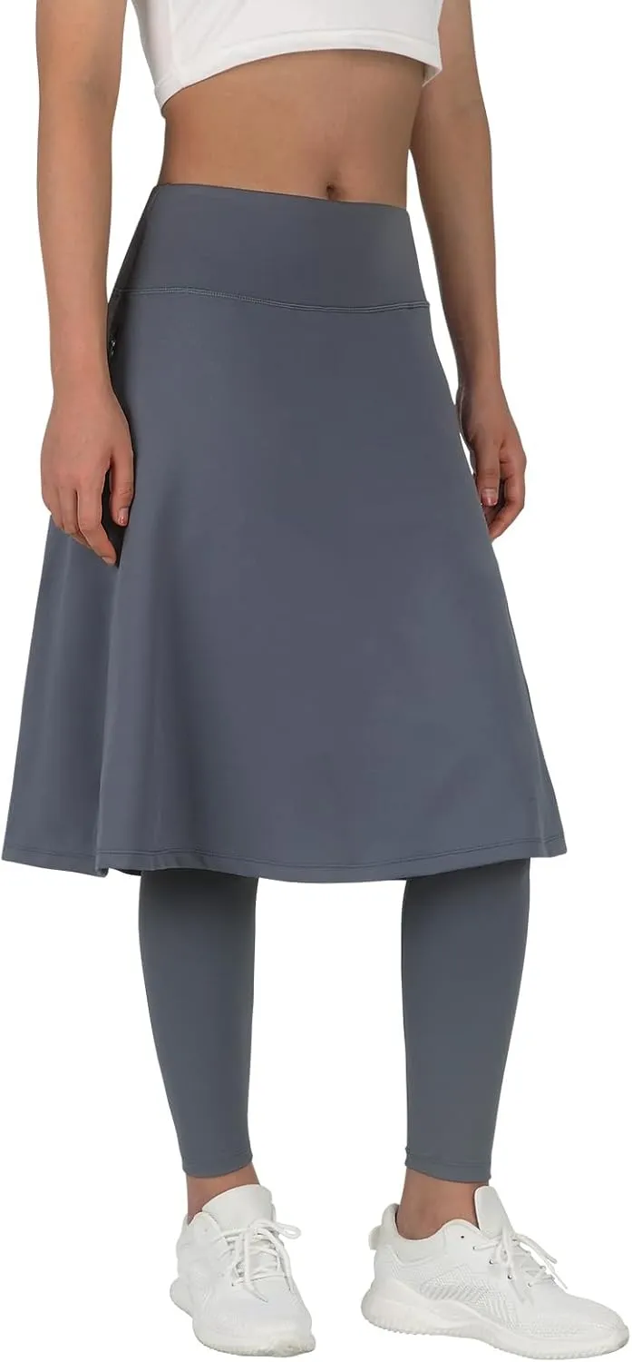 ANIVIVO Women Long Knee Length Skirt with Full Leggings,Skirted Leggings with High Waisted Pockets