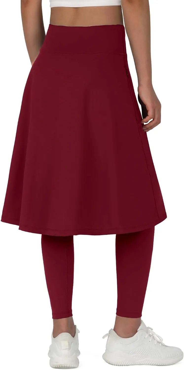 ANIVIVO Women Long Knee Length Skirt with Full Leggings,Skirted Leggings with High Waisted Pockets