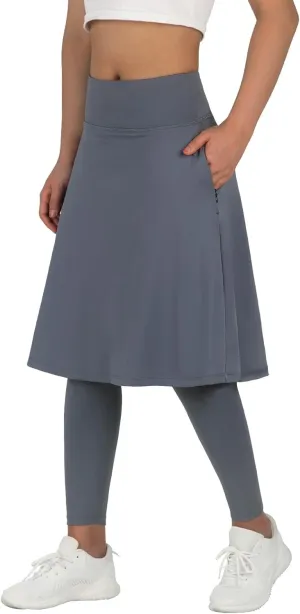 ANIVIVO Women Long Knee Length Skirt with Full Leggings,Skirted Leggings with High Waisted Pockets
