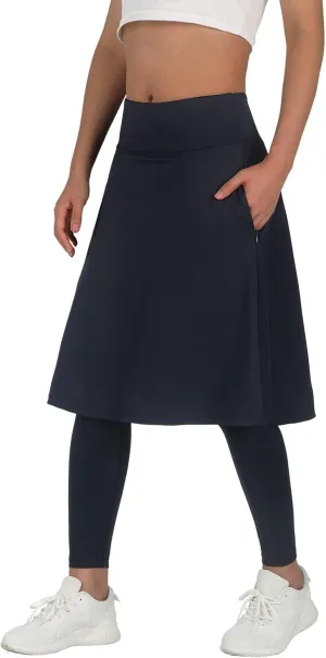ANIVIVO Women Long Knee Length Skirt with Full Leggings,Skirted Leggings with High Waisted Pockets