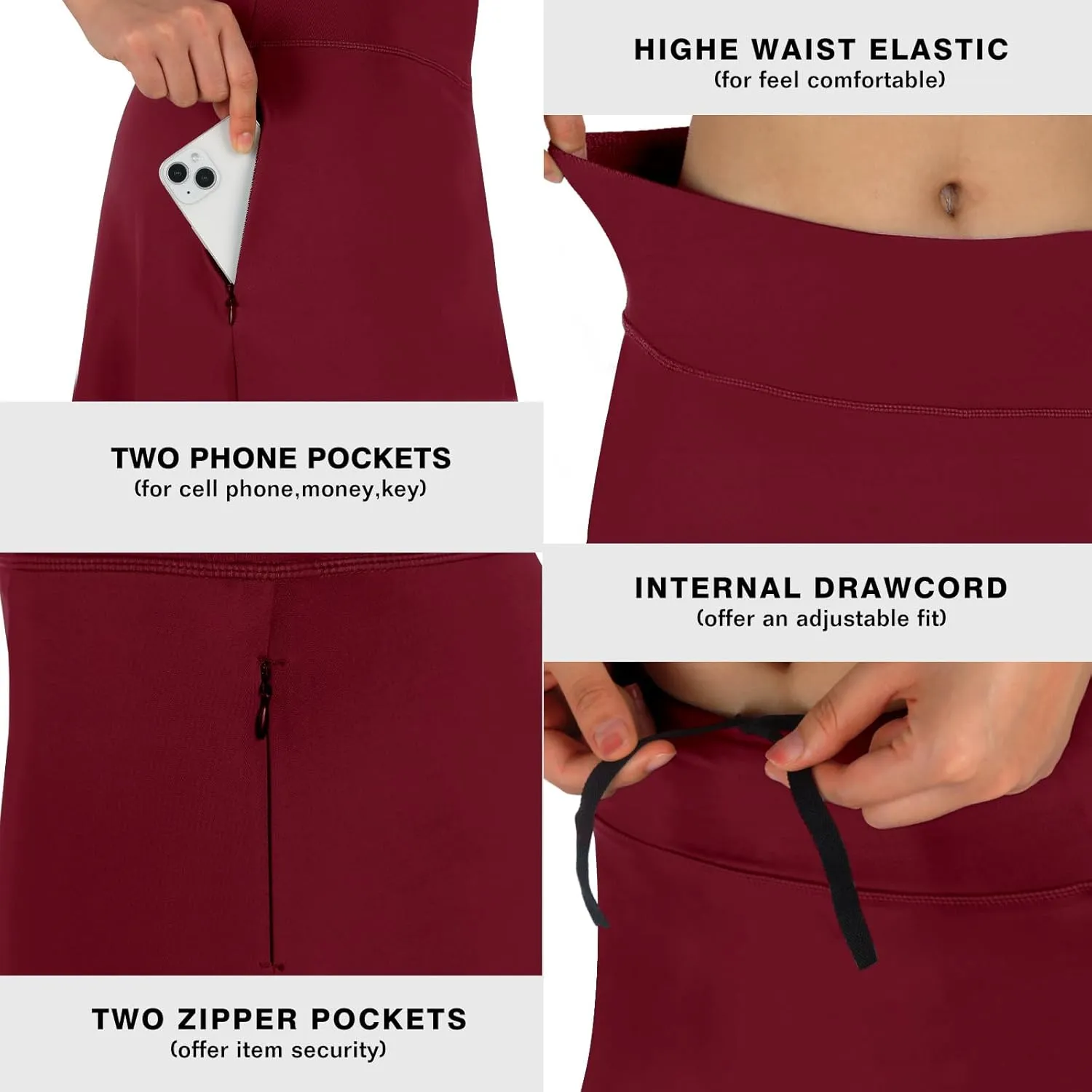 ANIVIVO Women Long Knee Length Skirt with Full Leggings,Skirted Leggings with High Waisted Pockets