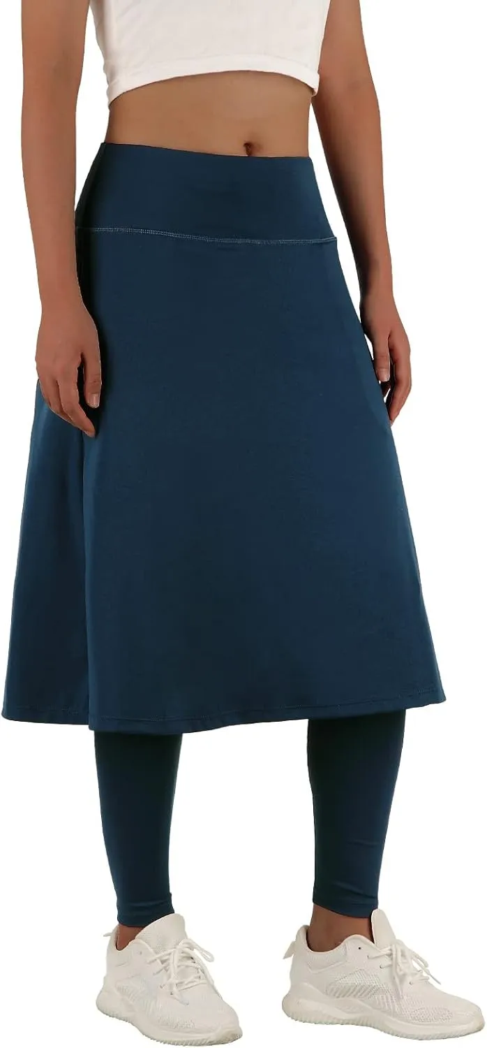 ANIVIVO Women Long Knee Length Skirt with Full Leggings,Skirted Leggings with High Waisted Pockets