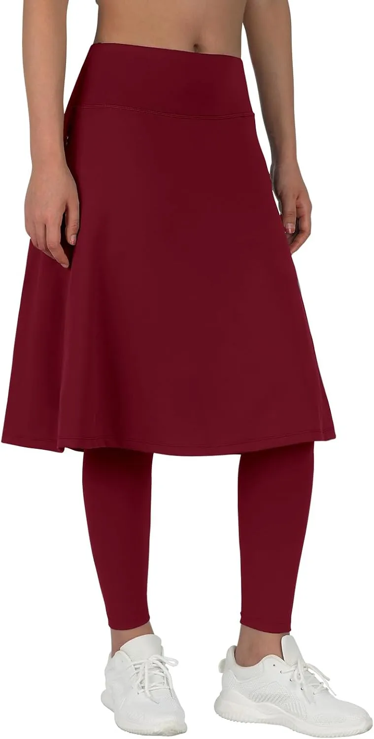 ANIVIVO Women Long Knee Length Skirt with Full Leggings,Skirted Leggings with High Waisted Pockets