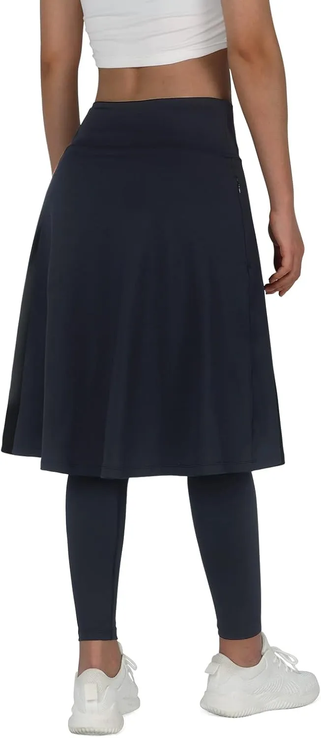 ANIVIVO Women Long Knee Length Skirt with Full Leggings,Skirted Leggings with High Waisted Pockets