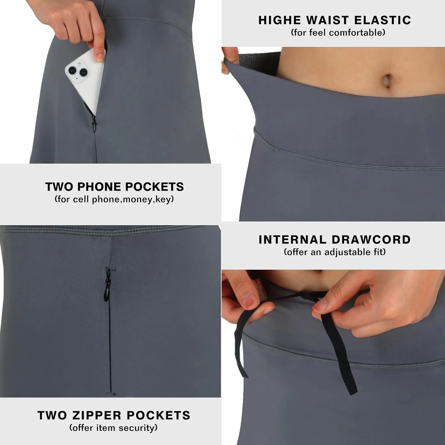 ANIVIVO Women Long Knee Length Skirt with Full Leggings,Skirted Leggings with High Waisted Pockets
