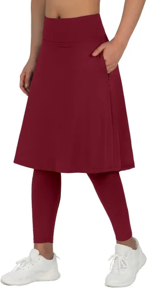 ANIVIVO Women Long Knee Length Skirt with Full Leggings,Skirted Leggings with High Waisted Pockets