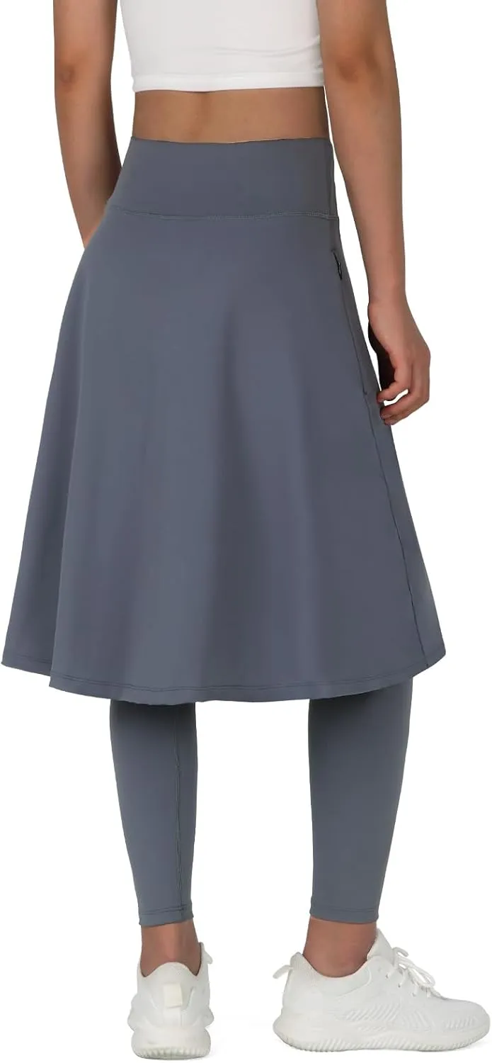 ANIVIVO Women Long Knee Length Skirt with Full Leggings,Skirted Leggings with High Waisted Pockets