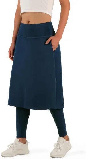 ANIVIVO Women Long Knee Length Skirt with Full Leggings,Skirted Leggings with High Waisted Pockets