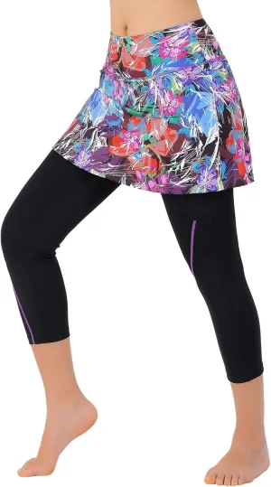 ANIVIVO Women Tennis Skirted Leggings with Pockets, Capris Yoga Leggings with Skirts&Tennis Pickleball Clothing