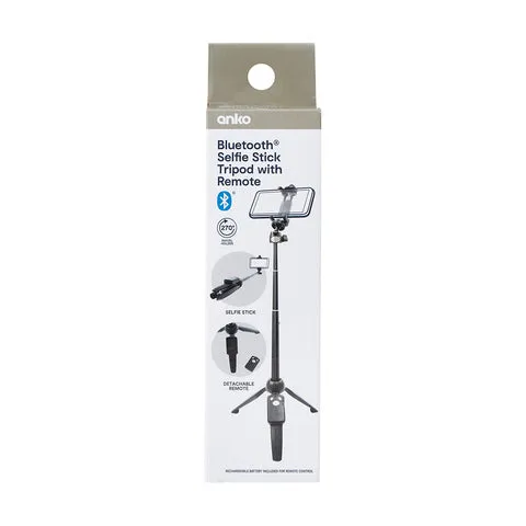 Anko Black Bluetooth Selfie Stick Tripod with Remote