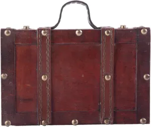 Antique Style Wooden Suitcase with Leather Straps & Handle - Small Multicoloured