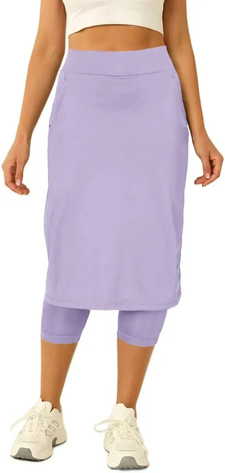 Aurgelmir Womens Tennis Skirt with Capris Leggings Golf Knee Length Skorts Athletic Long Skirts for Women with Pockets