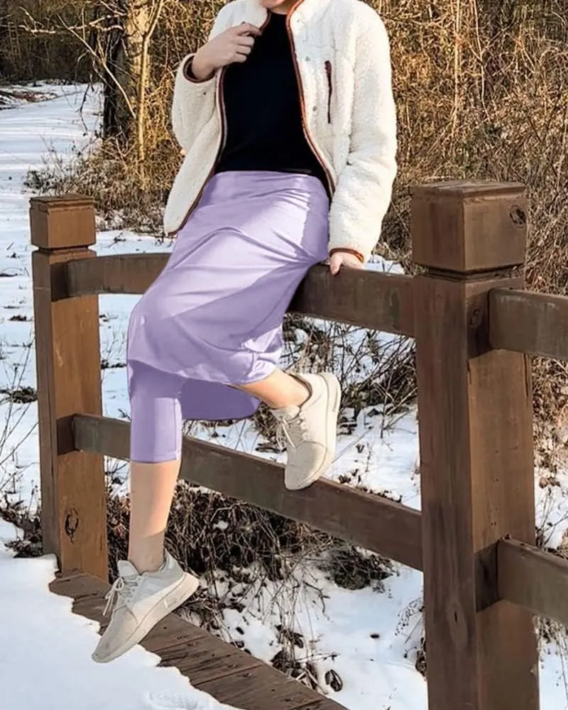 Aurgelmir Womens Tennis Skirt with Capris Leggings Golf Knee Length Skorts Athletic Long Skirts for Women with Pockets