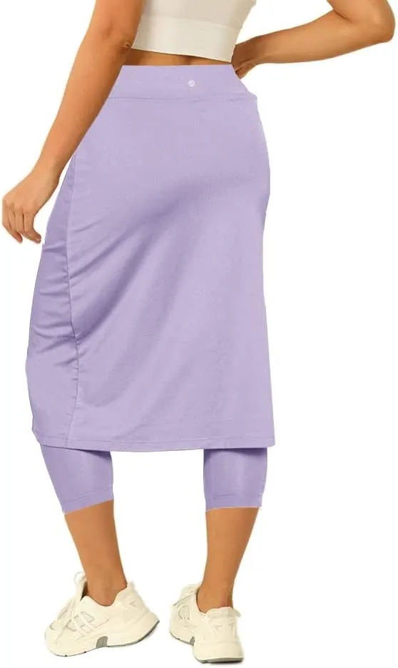 Aurgelmir Womens Tennis Skirt with Capris Leggings Golf Knee Length Skorts Athletic Long Skirts for Women with Pockets
