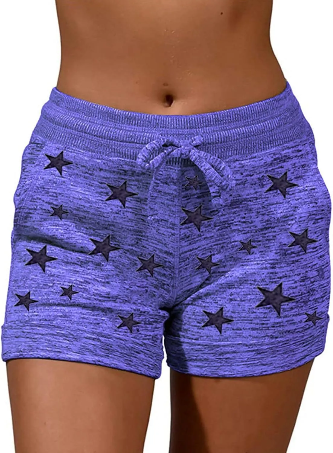 Bermuda Shorts for Women Drawstring Elastic High Waist Sport American Flag Star Printed Butt Lifting up Sweatpant
