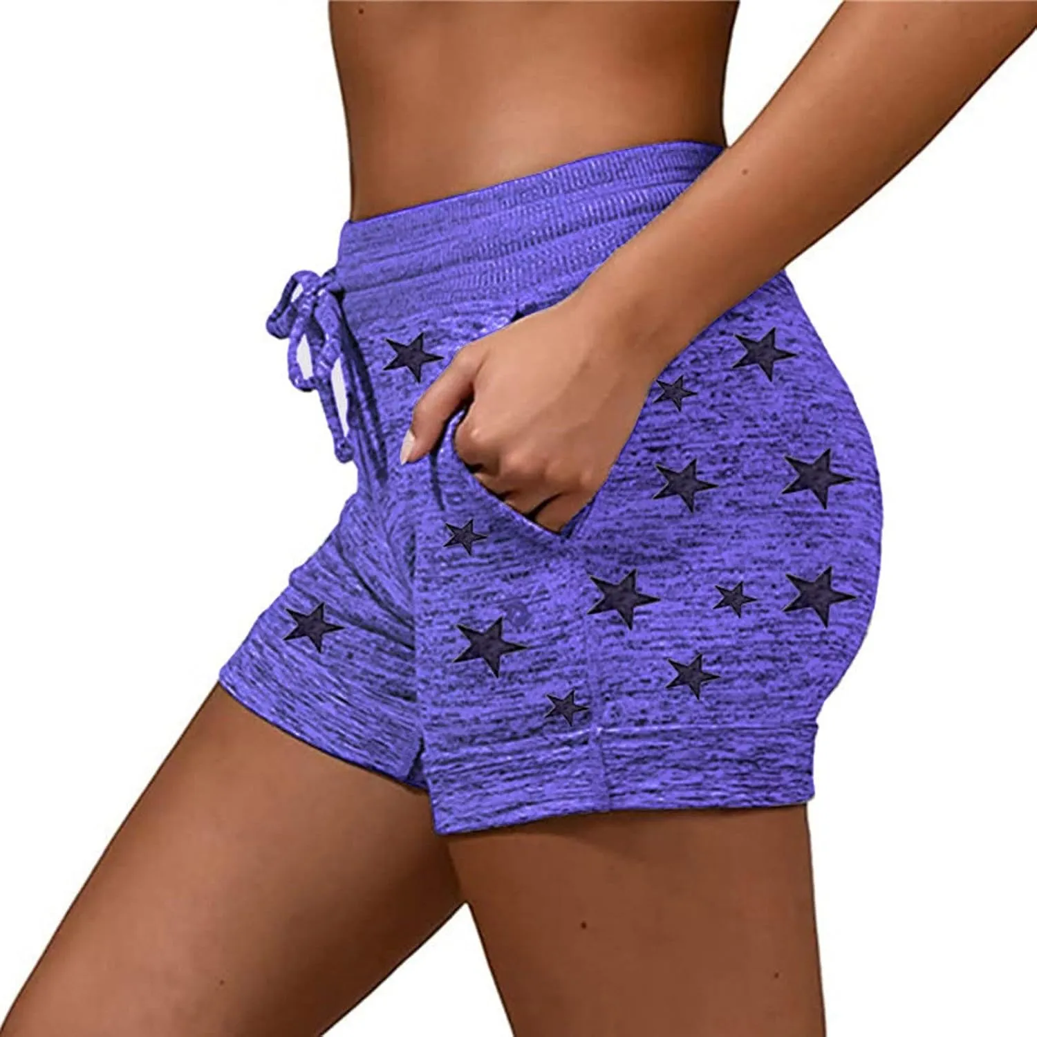 Bermuda Shorts for Women Drawstring Elastic High Waist Sport American Flag Star Printed Butt Lifting up Sweatpant