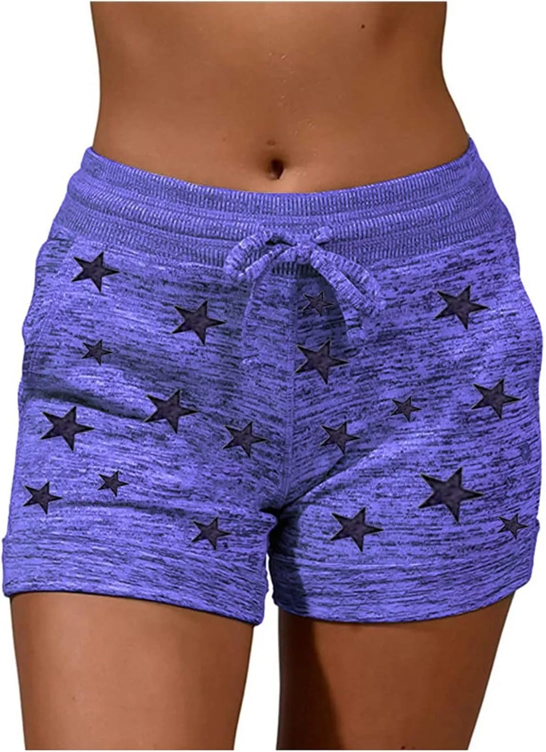 Bermuda Shorts for Women Drawstring Elastic High Waist Sport American Flag Star Printed Butt Lifting up Sweatpant